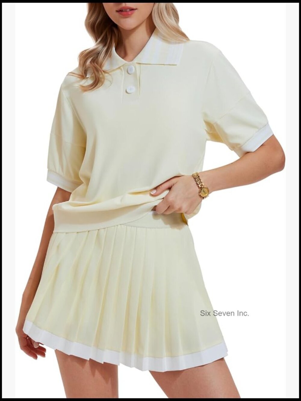 Color-Block Ribbed Tennis Skirt Set Built-In Shorts Pocket Athletic Dress Golf